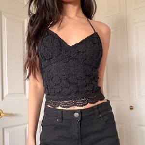 Hollister Black Crochet Halter Camisole Top